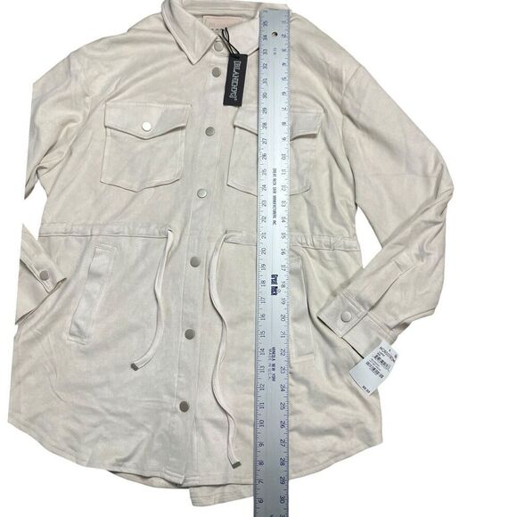 Blank NYC Shacket WMNS L Beige Snap Tied Jacket Longline Faux Suede Flap Pockets - Picture 3 of 14